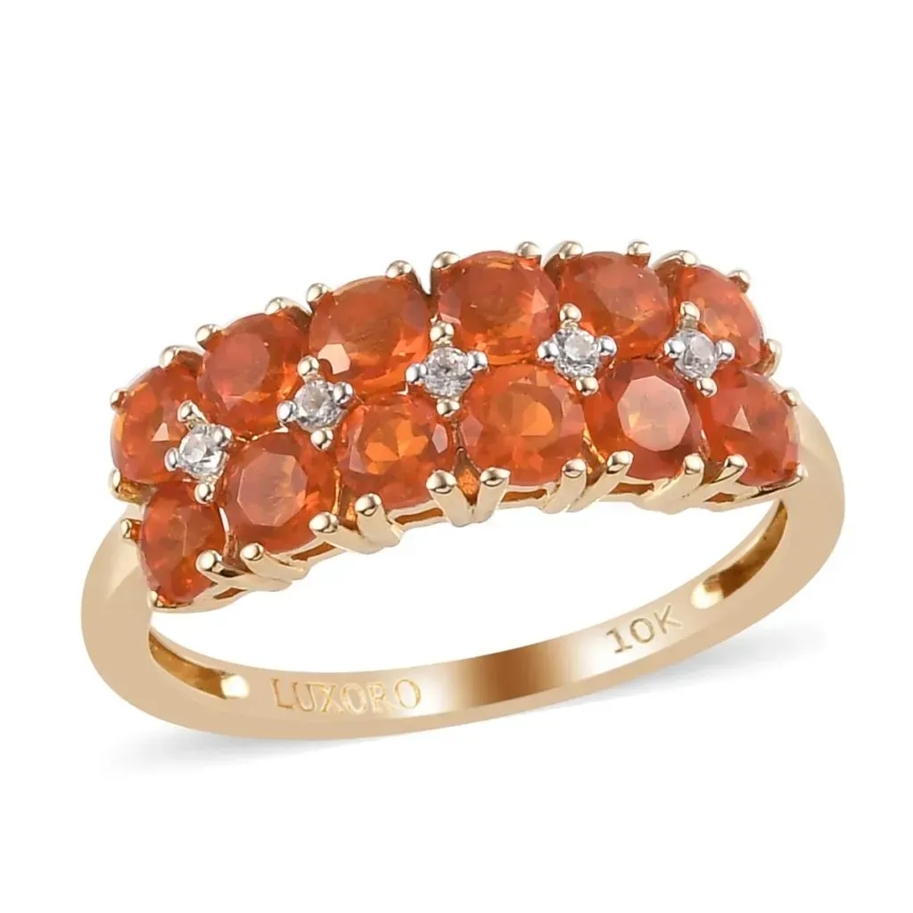 LUXORO Premium Crimson Fire Opal and Zircon Ring 1.00 ctw
