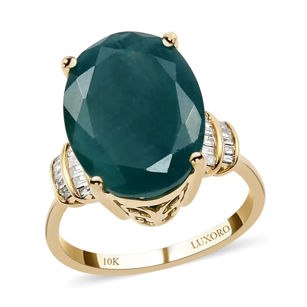 LUXORO 10K Yellow Gold AAA Grandidierite and Diamond Ring 3.30 Grams 10.15 ctw
