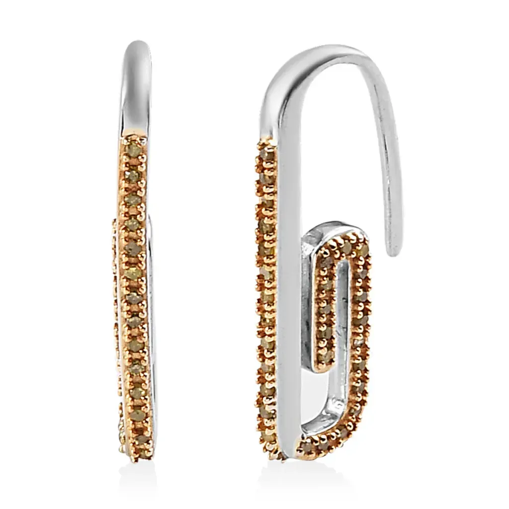 Yellow Diamond Paper Clip Earrings in Rhodium & Platinum Over Sterling Silver