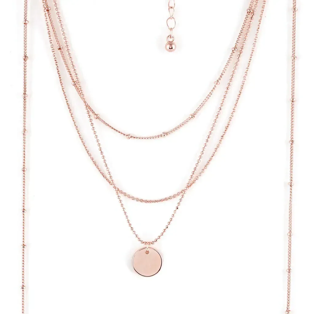 Andante Beaded Draped Coin Tassel Scarf Necklace 18 Inches in Rosetone