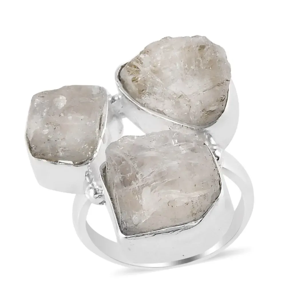 Artisan Crafted Kuisa Rainbow Moonstone 3 Stone Ring in Sterling Silver