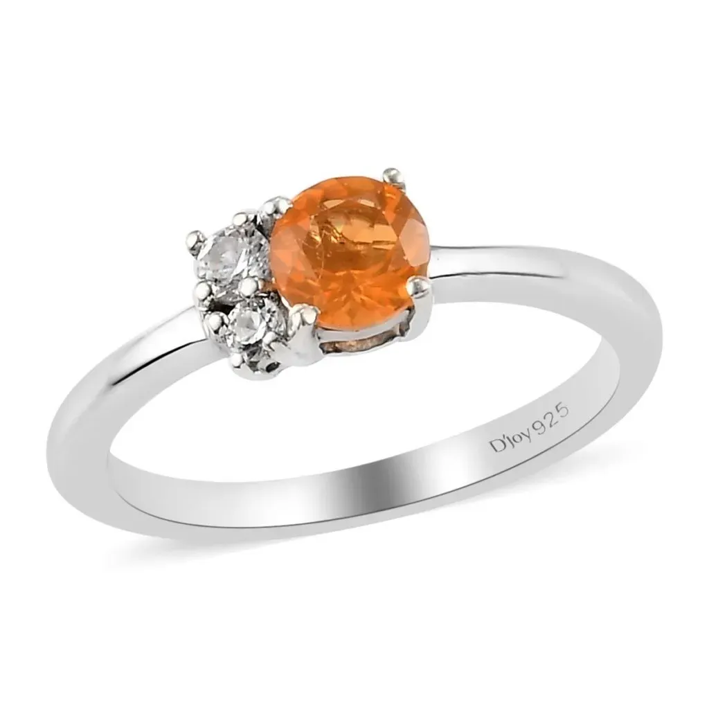 Jalisco Fire Opal and Zircon 3 Stone Ring in Platinum Over Sterling Silver