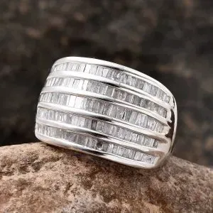 Diamond cocktail ring in sterling silver with platinum finish.