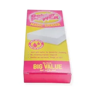 A magic eraser that removes marks and stains without chemicals. 