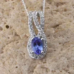 AAA tanzanite pendant in sterling silver with platinum finish.