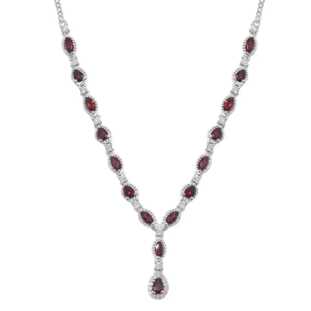 Red y-necklace in sterling silver.