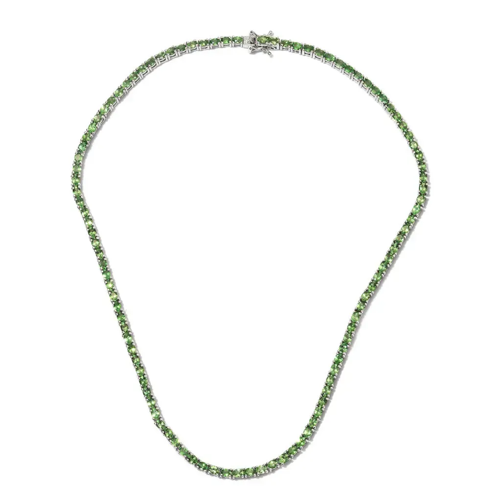 Tsavorite line necklace in sterling silver. 