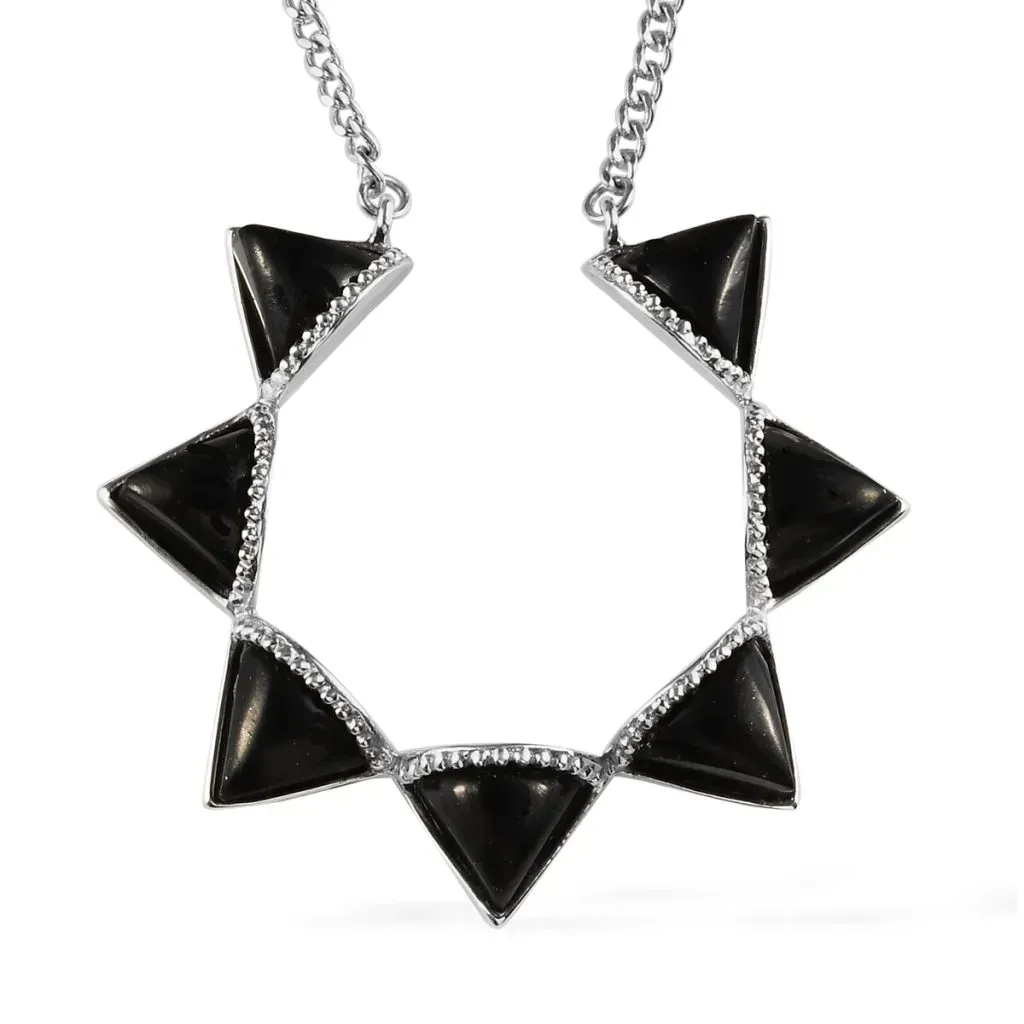 Sterling silver circle pendant necklace with black stones. 
