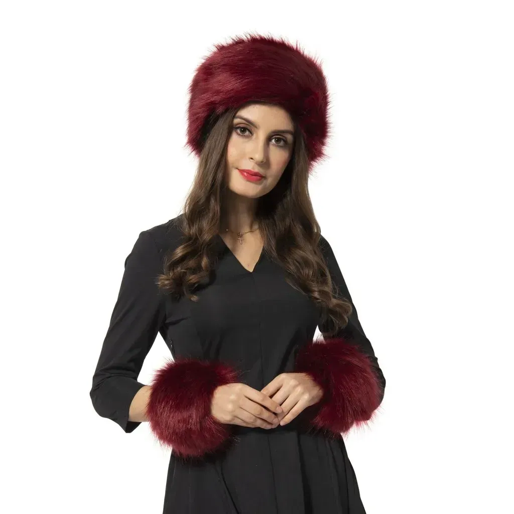 Matching maroon hat and wrist cuff