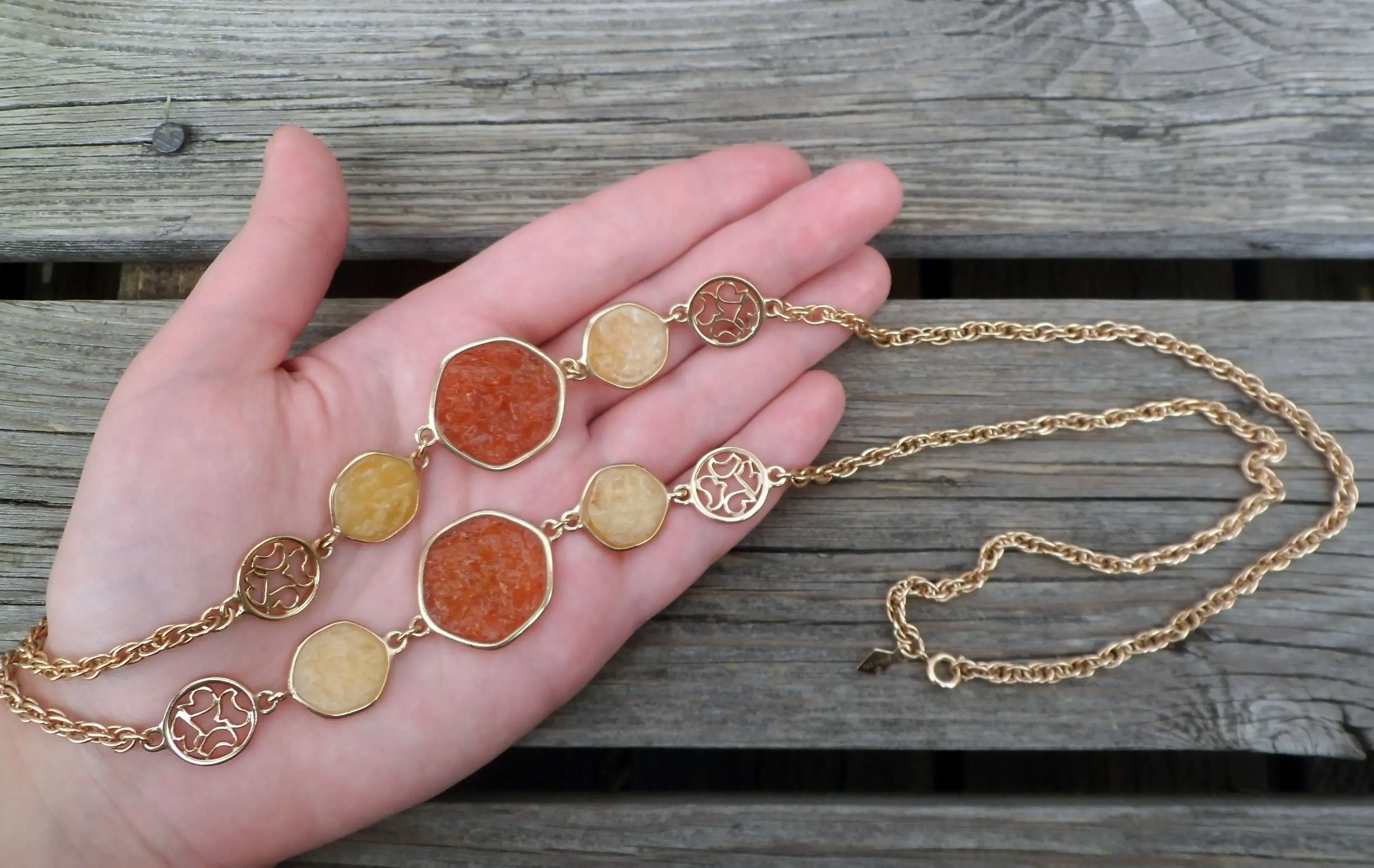 Vintage necklace with amber beads.
