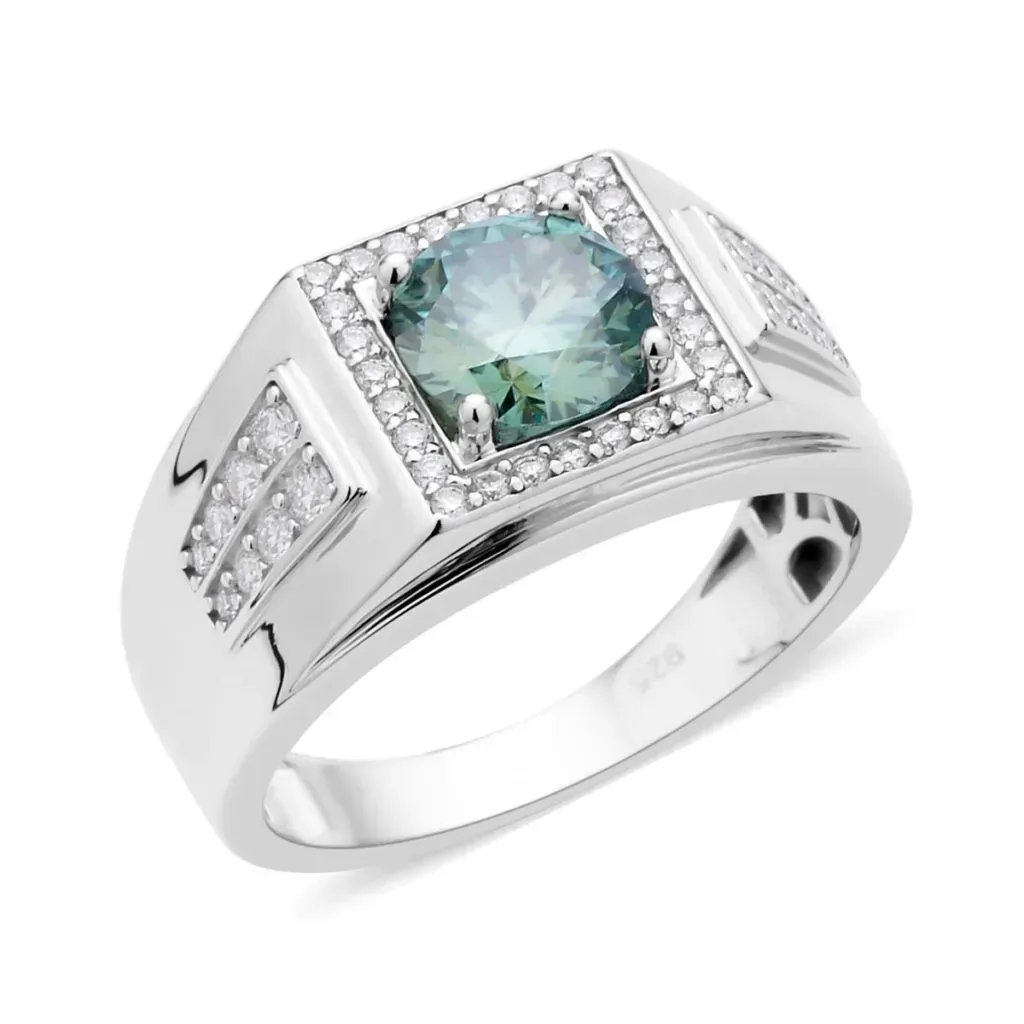 Blue moissanite men's ring. 