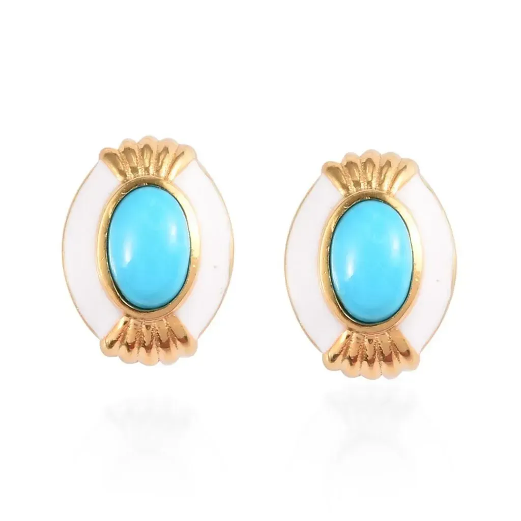 Blue statement earrings.