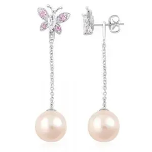 Long Dangling Pearl Earrings with Butterflies