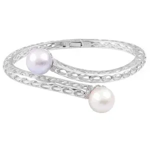 Chunky Metal Bracelet with 2 pearls