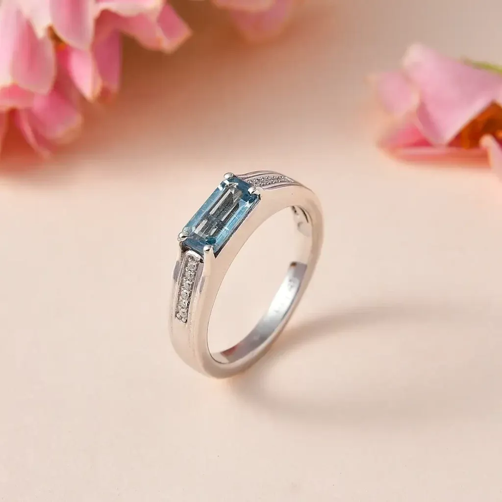 Aqua Kyanite Ring In Platinum Over Sterling Silver Mens Ring