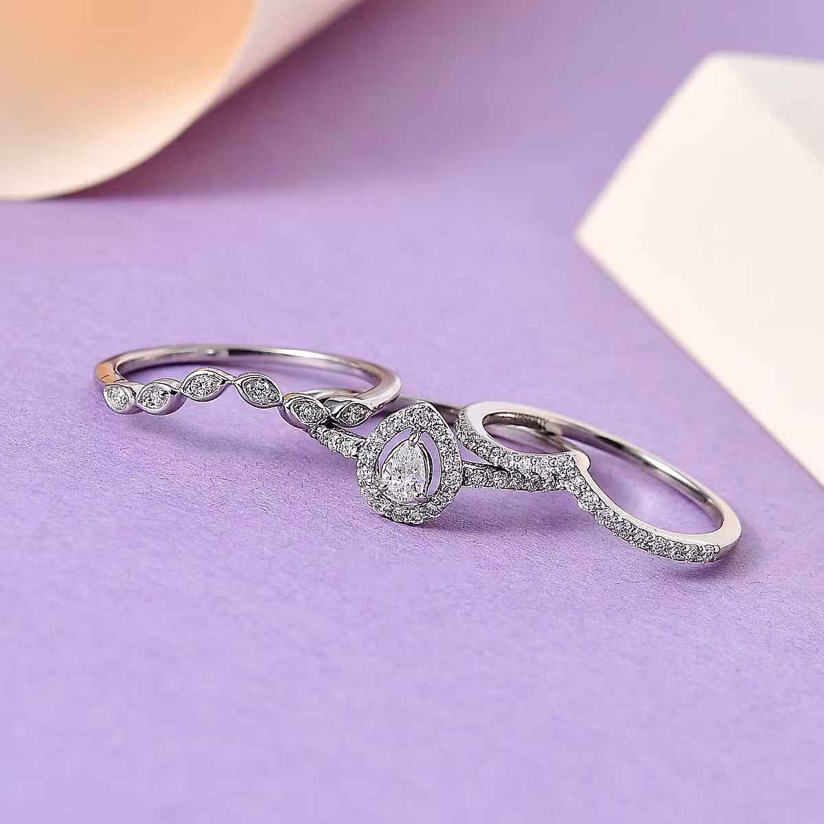 stackable diamond ring set in platinum