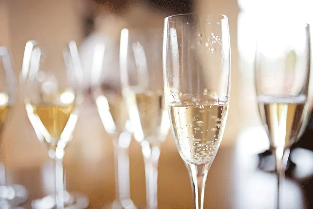 Closeup of glasses filled with champagne