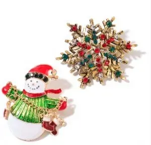 Snowman Brooch and Snowflake Brooch
