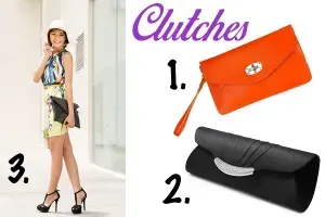 Set of three orange, black and envelope pattern clutch for women.