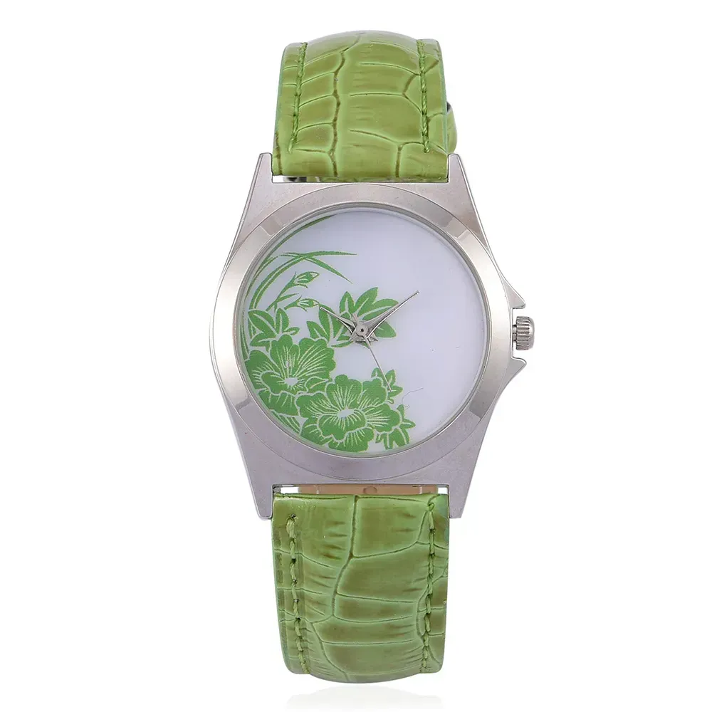 Lime green floral watch
