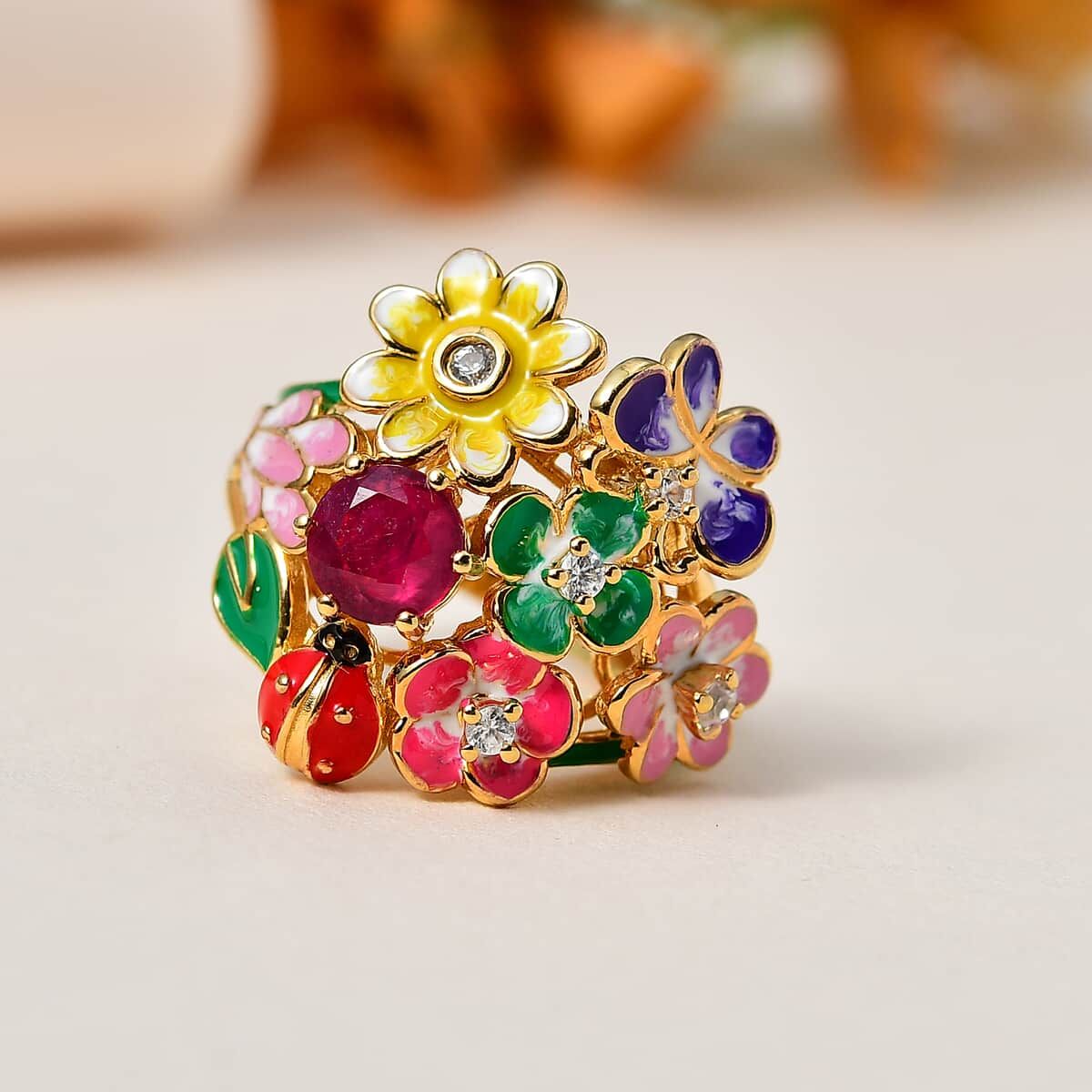 GP Italian Garden Collection Niassa Ruby (FF) and White Zircon Floral Ring in Vermeil Yellow Gold Over Sterling Silver 1.75 ctw.jpg