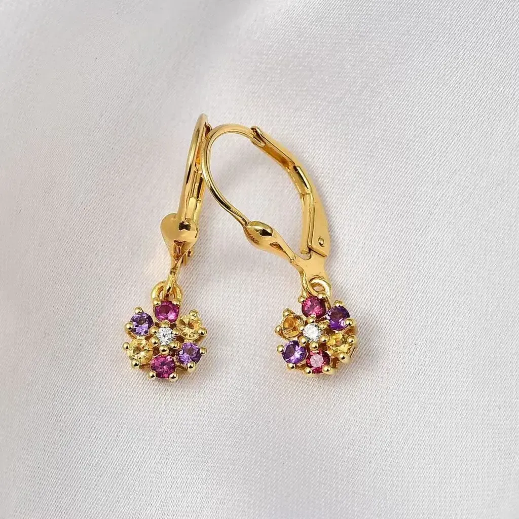 vintage floral earrings multi gemstone