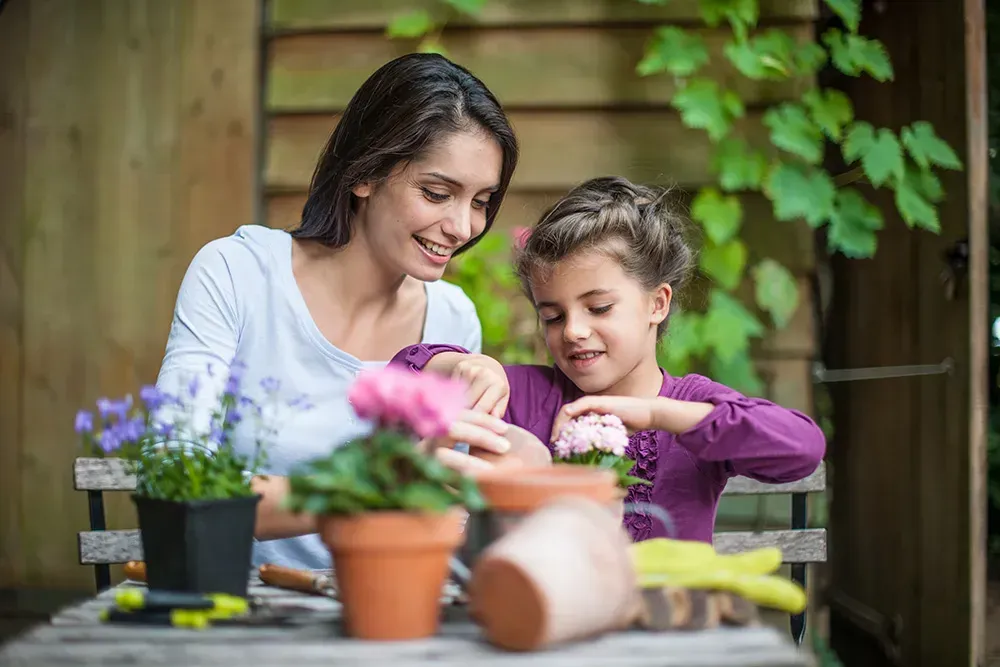 Grandmother with flower pot