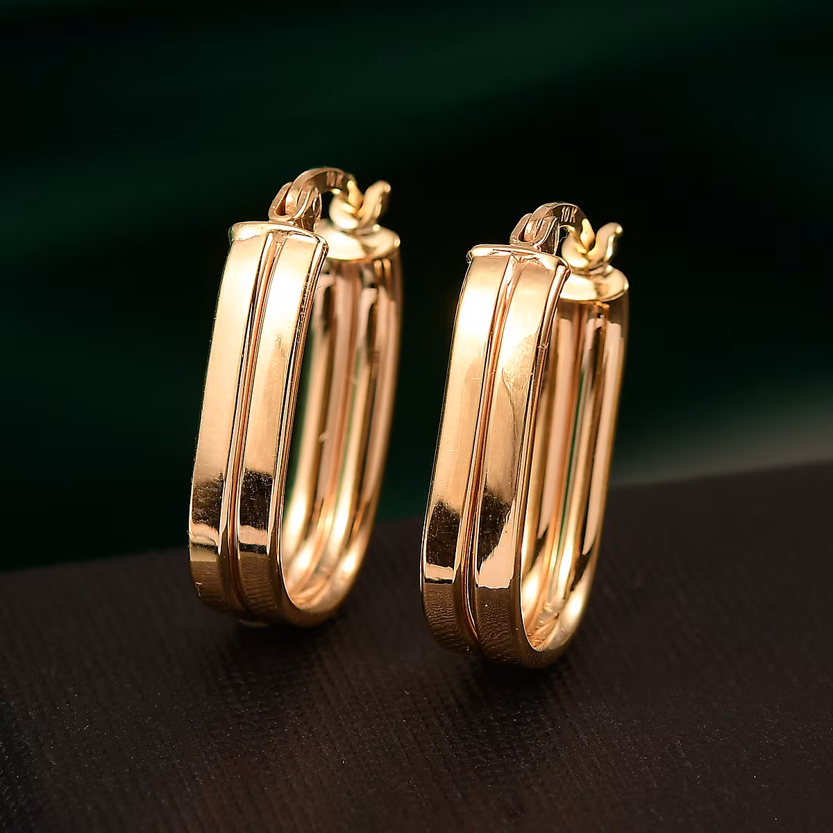 4K yellow gold parallel lines hoop earrings: modern minimalist gold hoop design