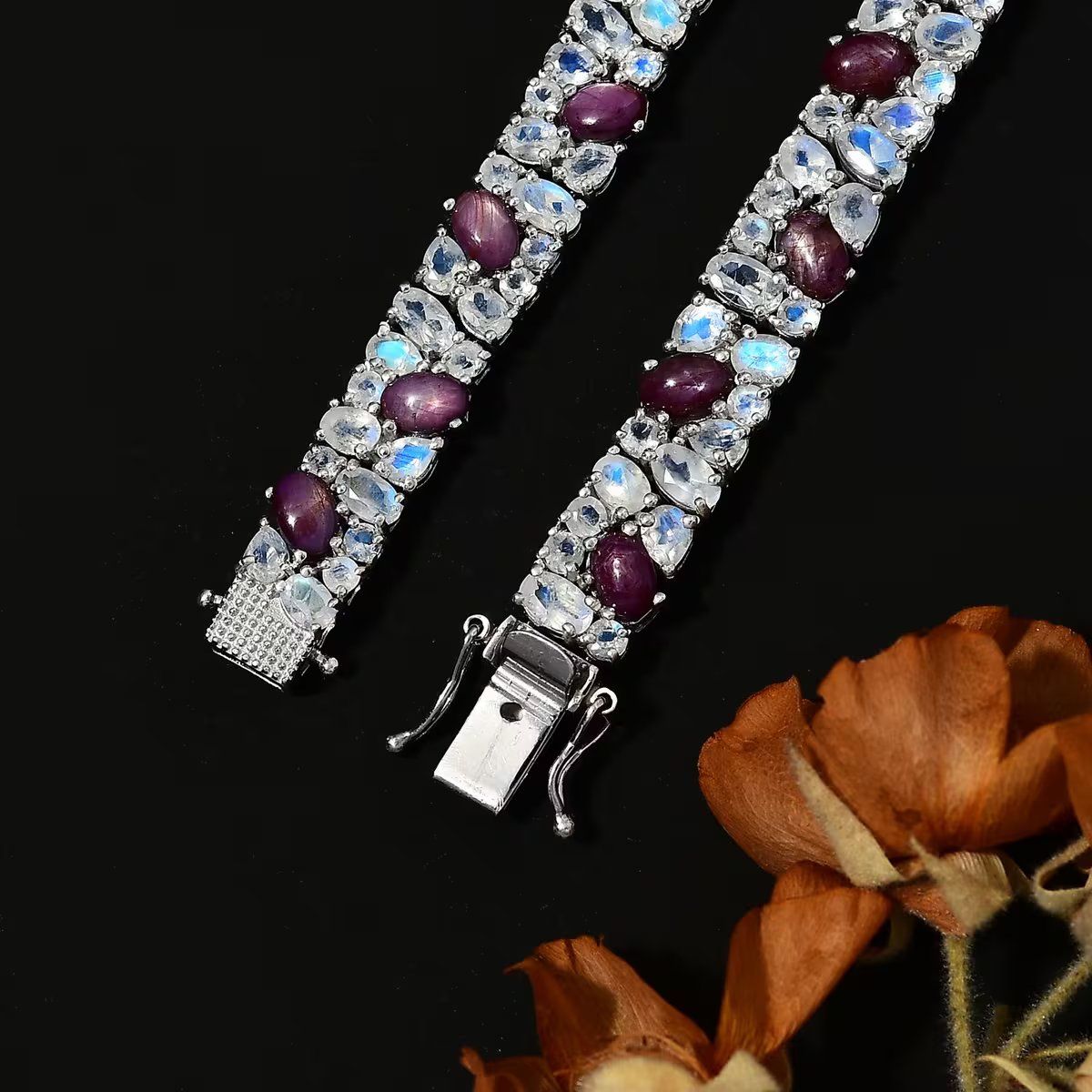 Ruby Birthstone and Moonstone Bracelet for July