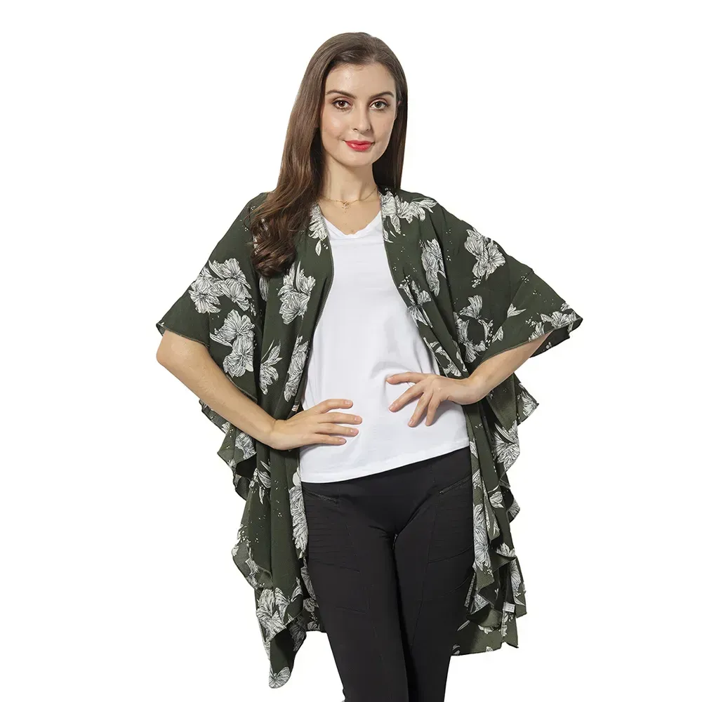 Green kimono with ruffles