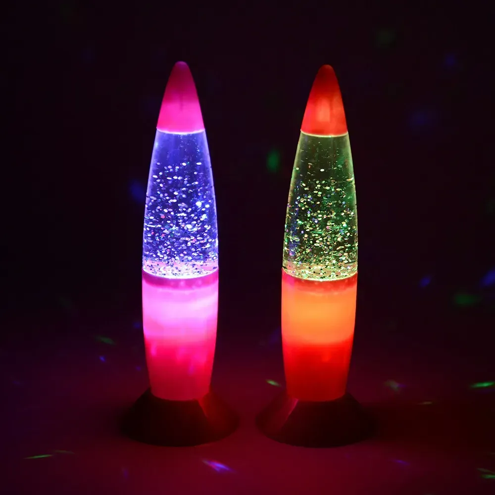 Closeup of pink and orange lava lamp at night
