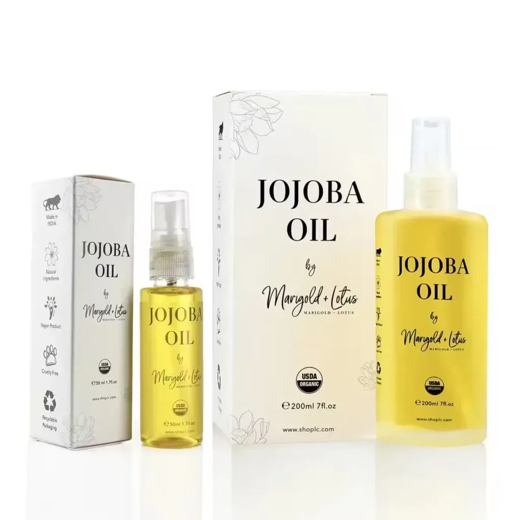 Marigold & Lotus Cold Pressed Natural Jojoba Oil with free travel size bottle