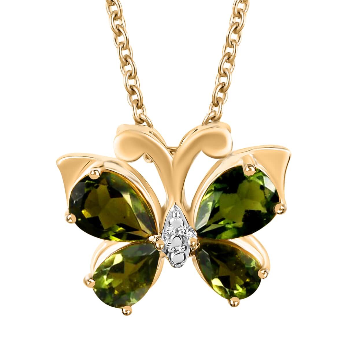 Moldavite Butterfly Pendant Necklace For Women in Sterling Silver with Yellow Gold Vermeil.jpg