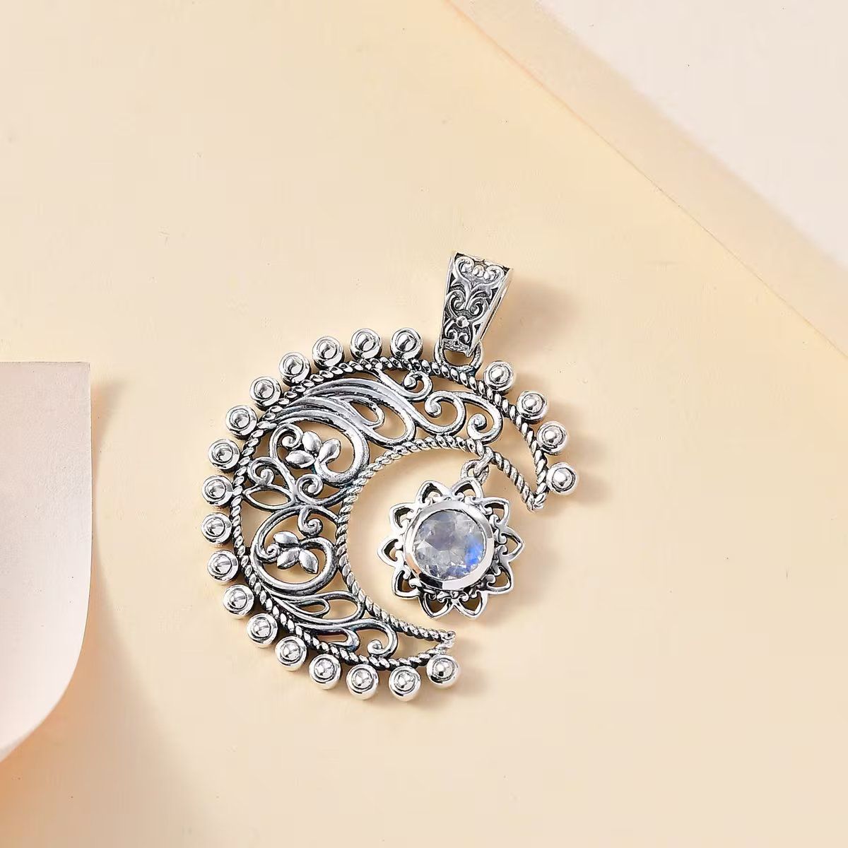 Moonstone Moon and Sun Pendant Silver