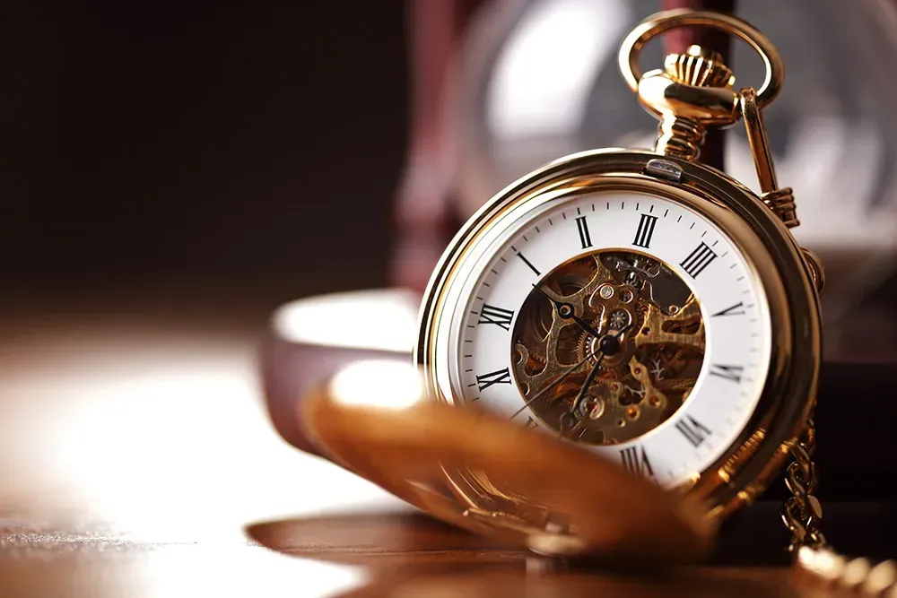 Closeup of golden pocket watch