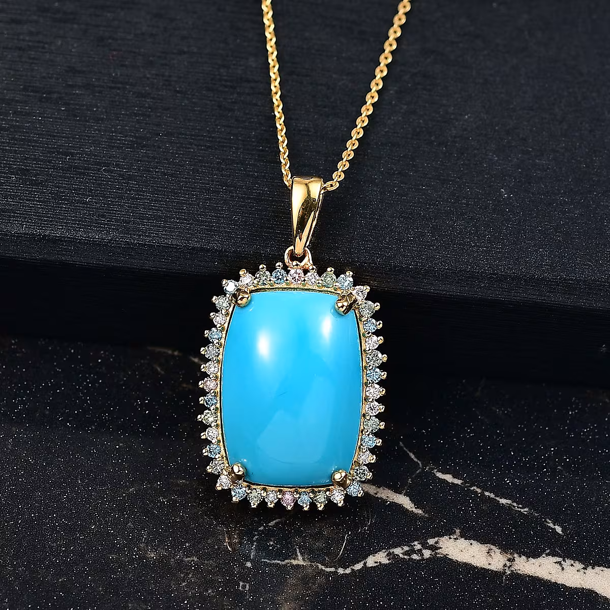 Premium Sleeping Beauty Turquoise and SI Luxuriant Lab Grown Multi Diamond 12.00 ctw Pendant Necklace.avif