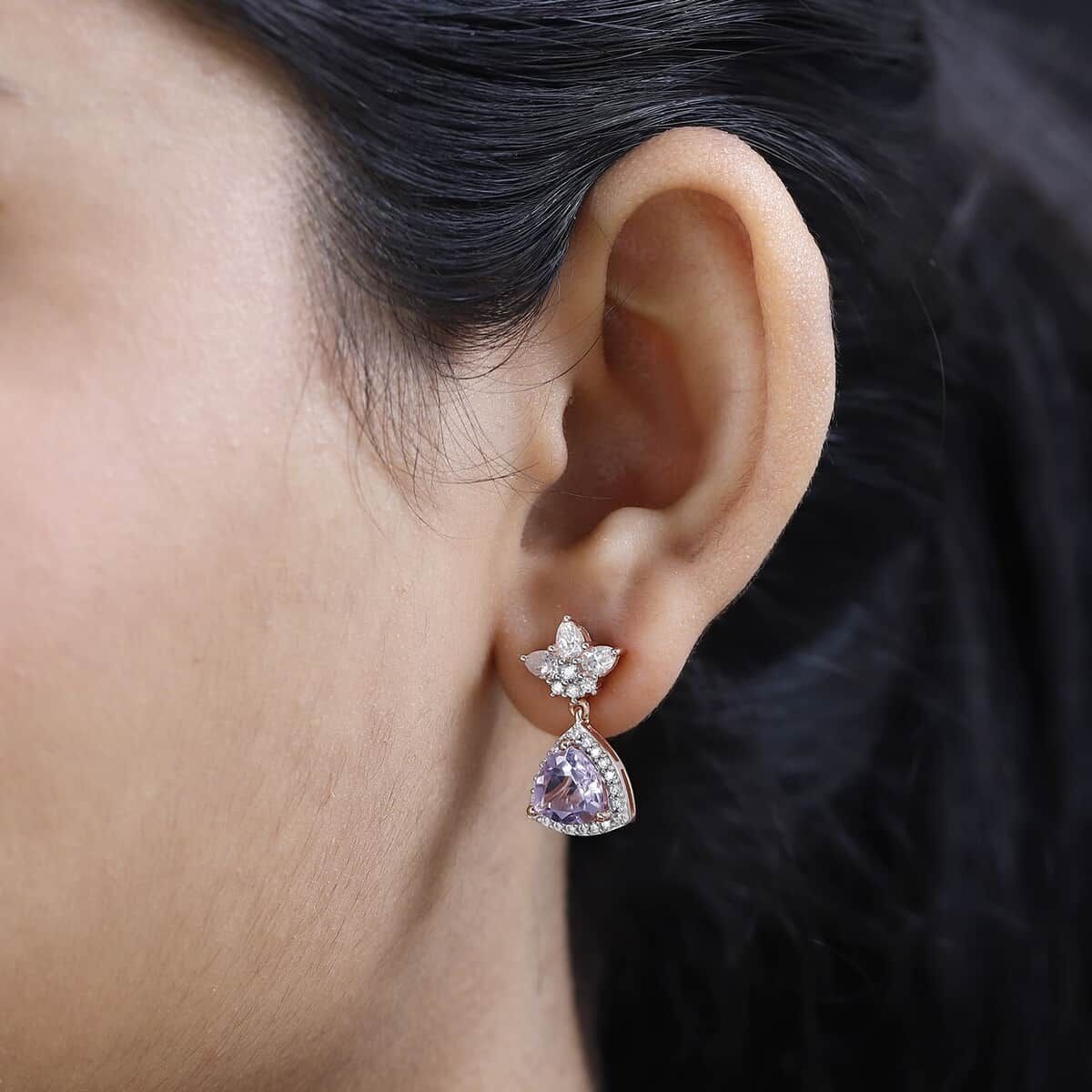 Rose De France Amethyst and Moissanite Floral Statement Drop Earrings in Vermeil Rose Gold Over Sterling Silver.jpg