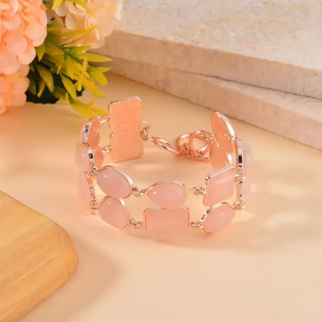 Rose Quartz 2 Row Link Bracelet