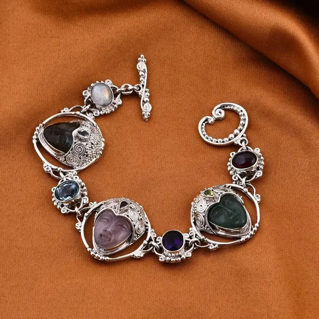 Sajen Silver Galilea Rose Quartz and Multi Gemstone Bracelet in Sterling Silver
