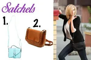 Blue, brown and black satchel bag for women.