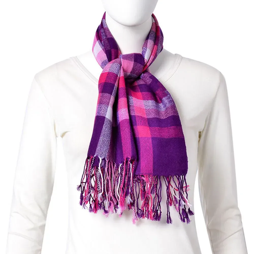 Plaid scarf against white background.