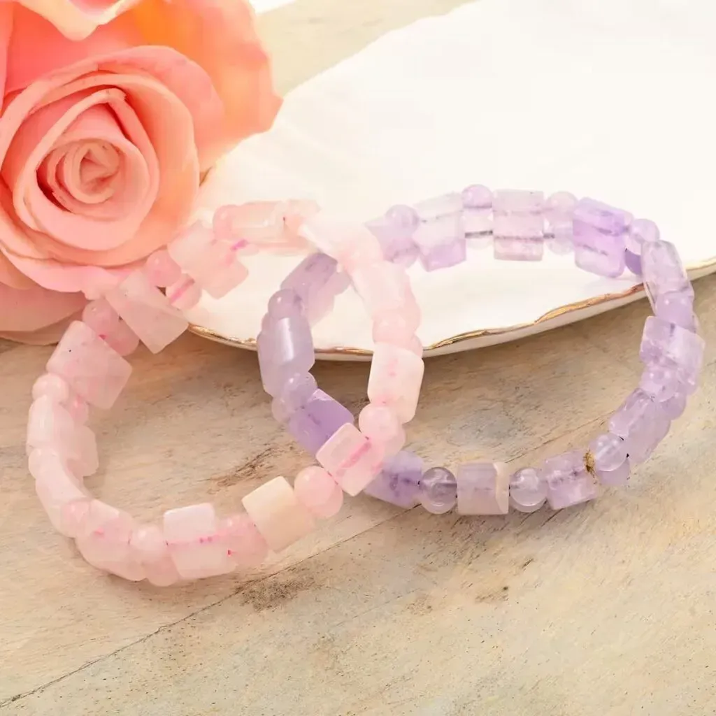 Set of 2 Rose Quartz and Amethyst Stretch Bracelet