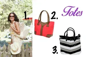 Set of three cream, imperial red, and stripe pattern tote bags for women.