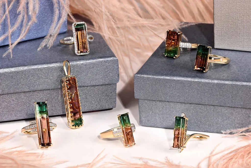 Watermelon tourmaline gemstone jewelry.