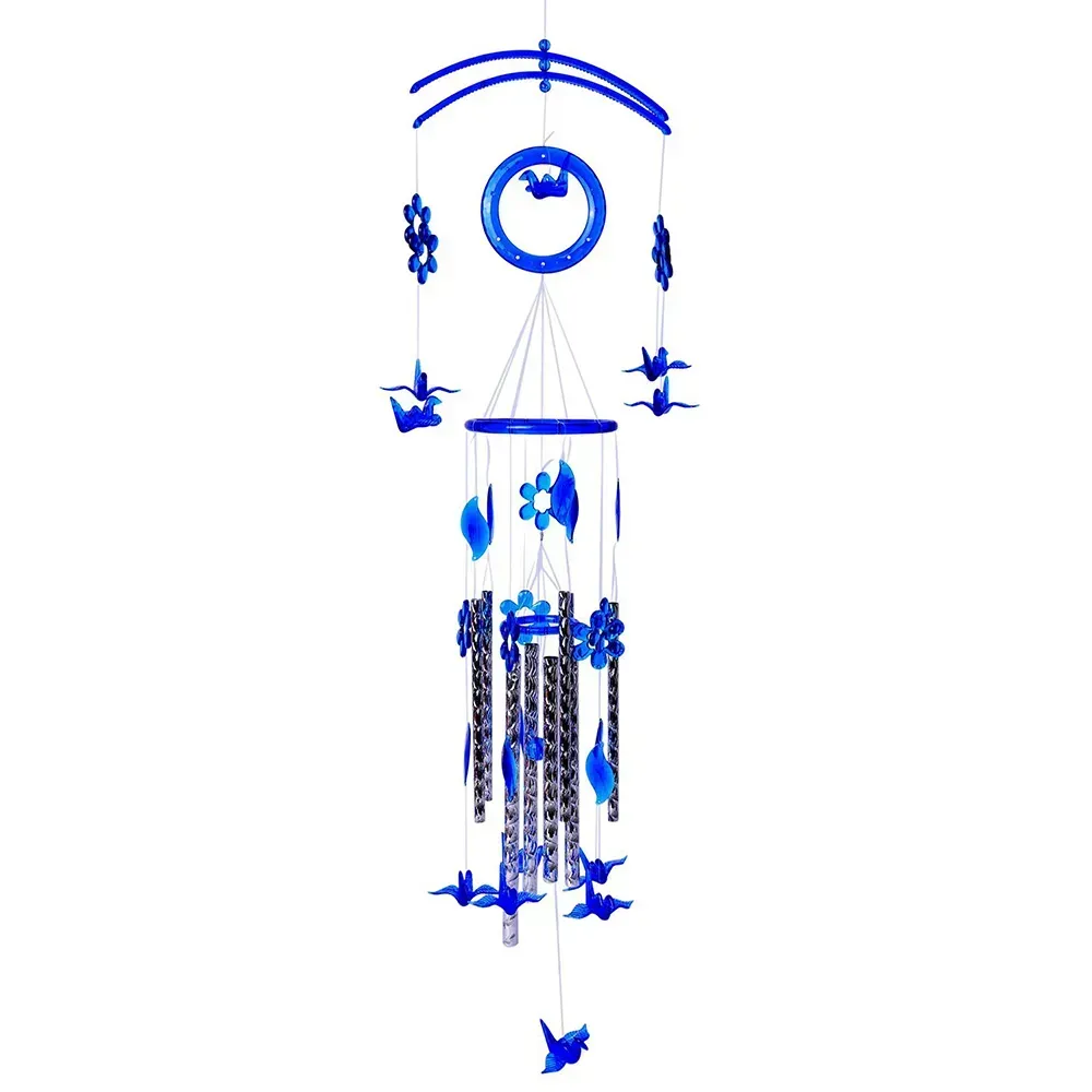 Blue windchimes against white background