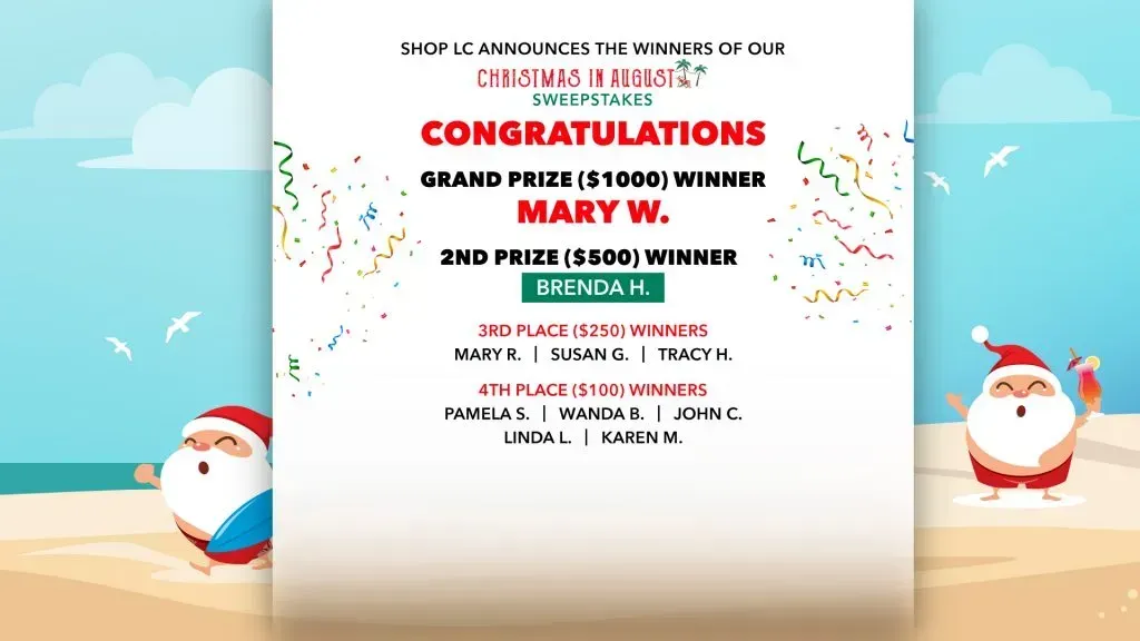 Christmas in August winners. 