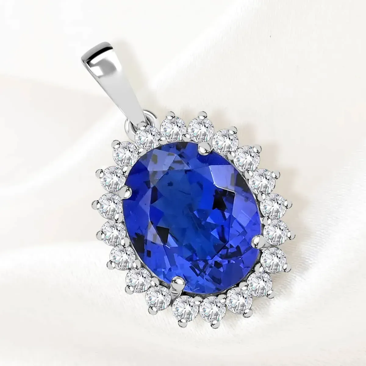 Certified & Appraised Rhapsody 950 Platinum AAAA Tanzanite and E-F VS Diamond Sunburst Pendant