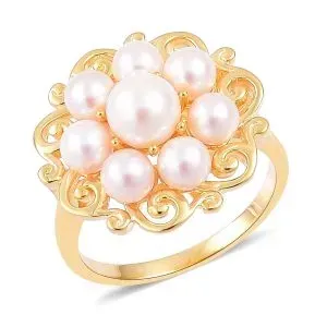 Akoya pearl cluster ring in sterling silver with 14K yellow gold finish. 