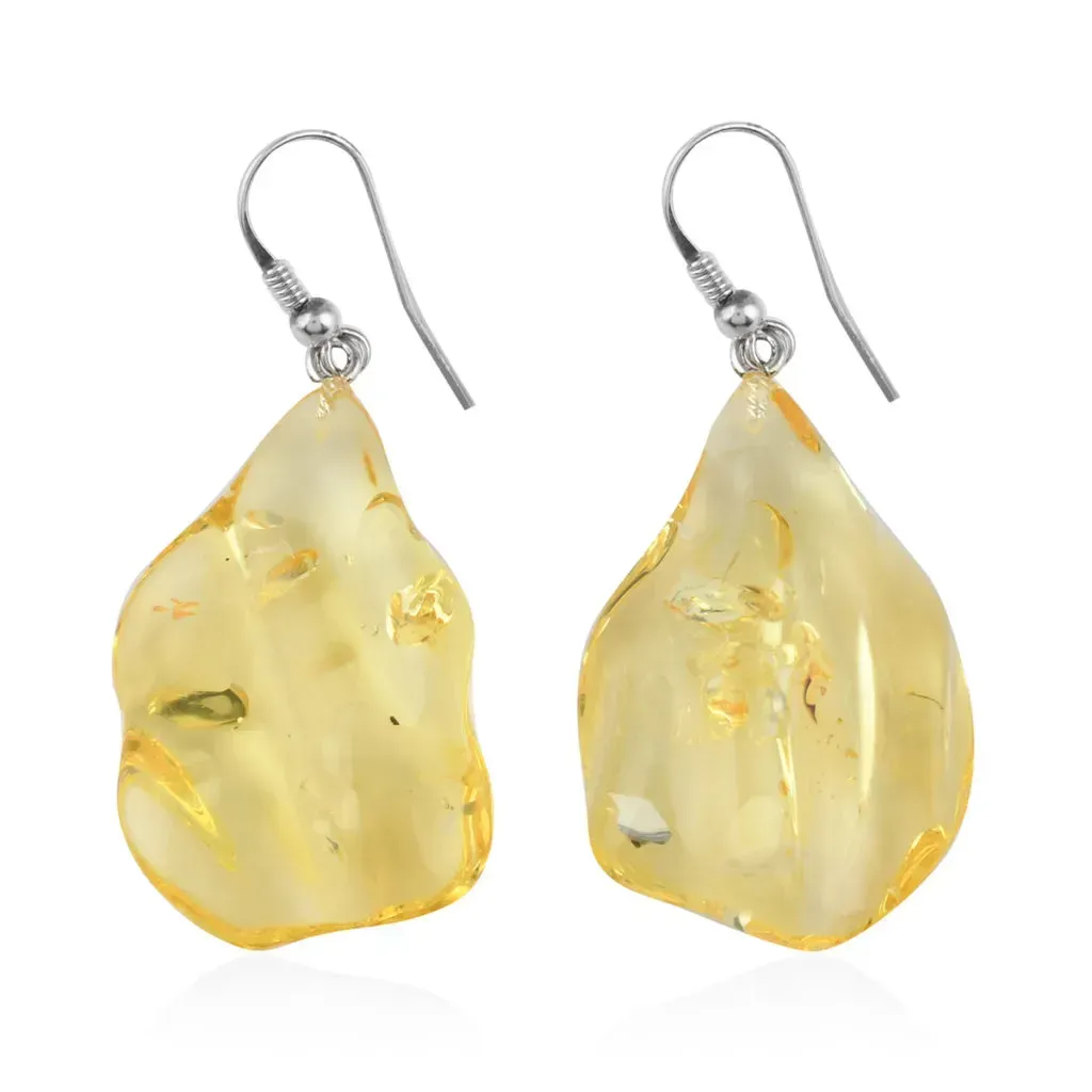 Yellow amber fishhook earrings.