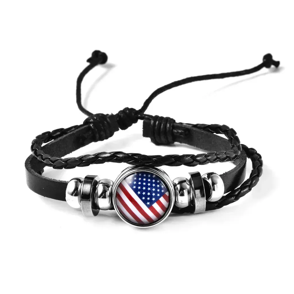Faux leather American flag bracelet.